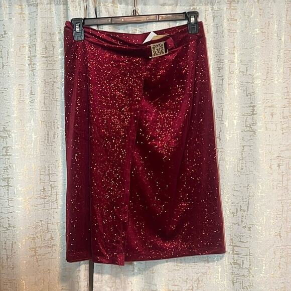 Anne Klein Dresses & Skirts - NWT Anne Klein Red Sparkle Glitter Midi Wrap Skirt Women's Size Medium MSRP $79!